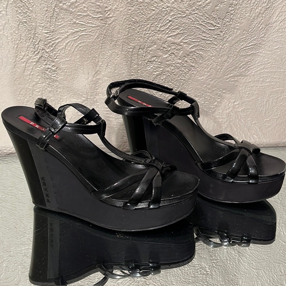 Prada Black Patent Leather Platform Heels